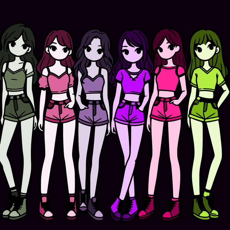 a group of girls wearing crop tops and shorts