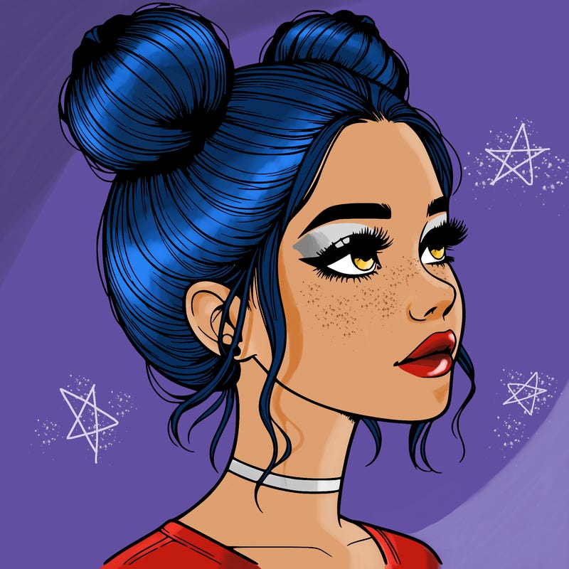 realistic girl with buns on the top of her head
