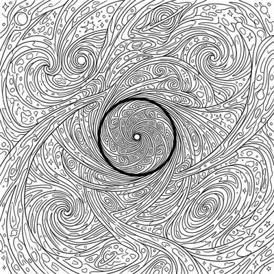 Explore the mysteries of the universe with this captivating Gravitational Singularity coloring page. Its intricate design features swirling cosmic patterns, stars, and warped spacetime, offering a truly immersive coloring experience.