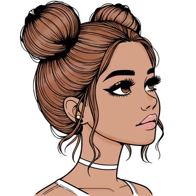 realistic girl with buns on the top of her head