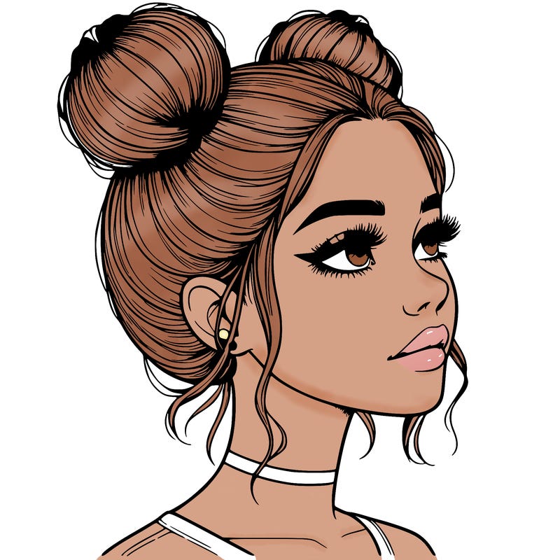 realistic girl with buns on the top of her head