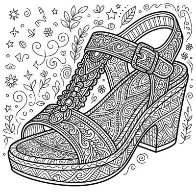 Explore your artistic side with this beautifully intricate sandal coloring page, perfect for adults seeking a mindful and creative escape. Discover peace and focus as you bring this detailed fashion illustration to life with your favorite colors.