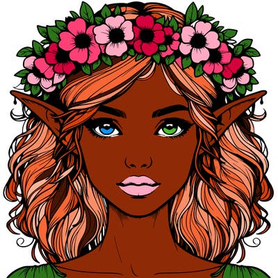 realistic female elf with flower crown