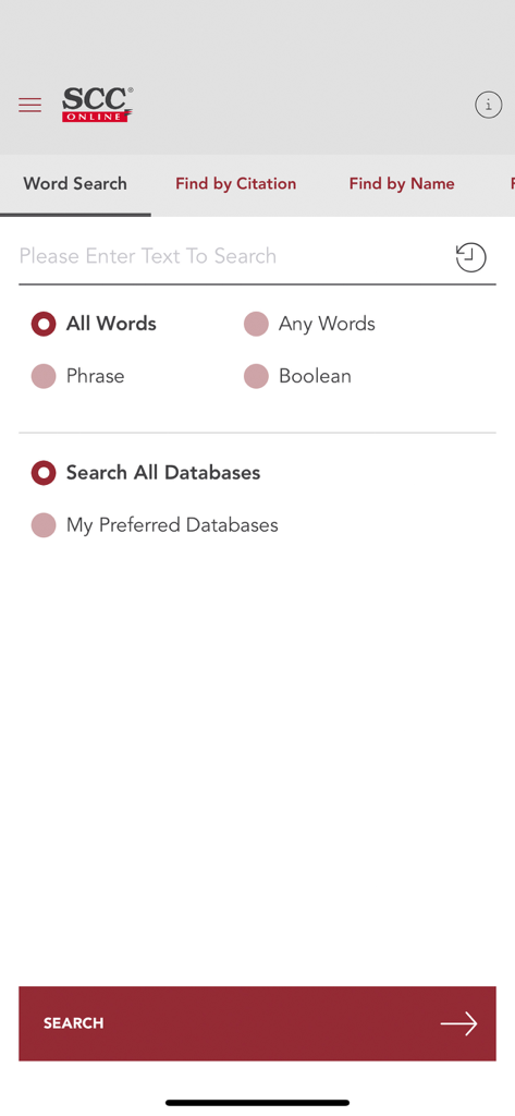 SCC Online - SCC Online mobile app word search interface for legal research