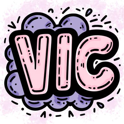 the word vic in bubble letters