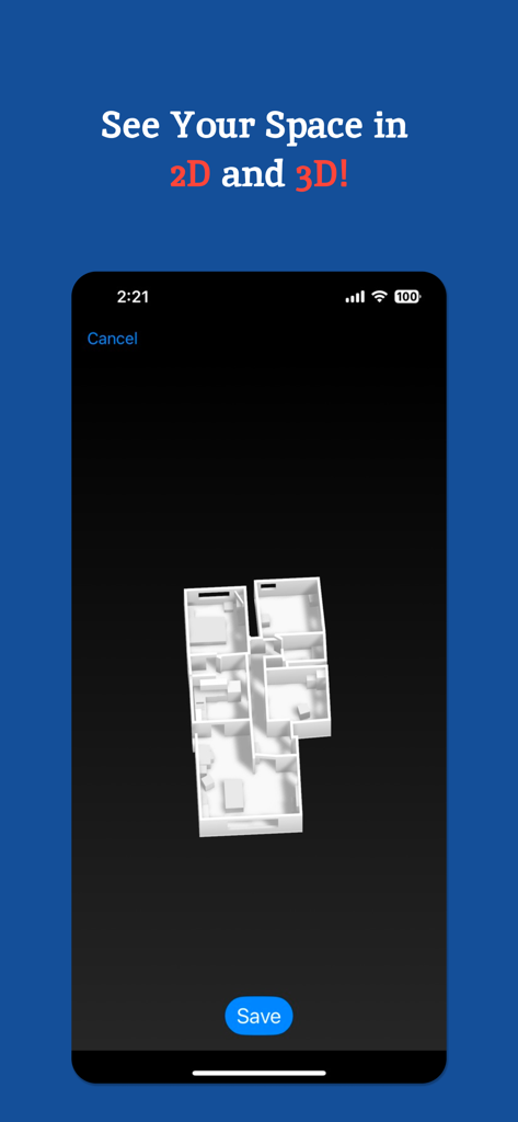 Area Calculator Floor Planner - Um modelo de planta baixa 3D exibido na tela de um smartphone