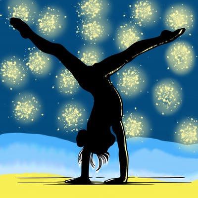 realistic gymnastic hand stand girl in four splits