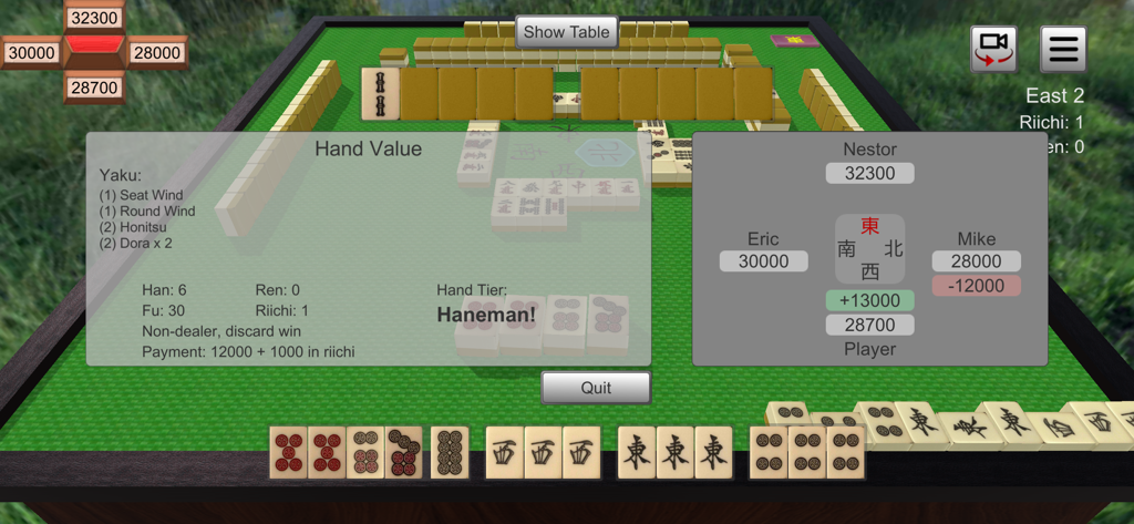 Winning hand evaluation in the Riichi Mahjong mobile game app