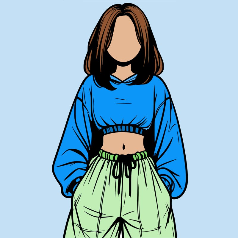 realistic girl faceless with baggy pants and a crop top
