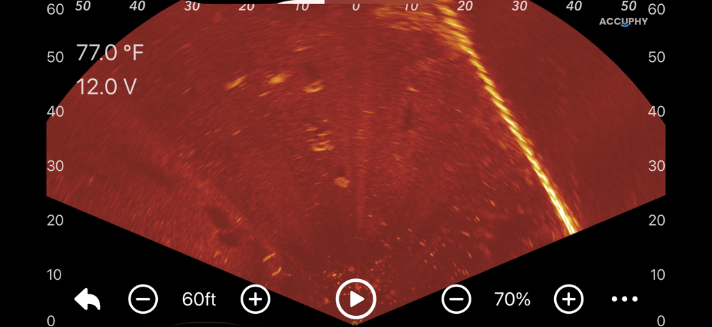 Accuphy Sonar app live underwater imaging display with real time data