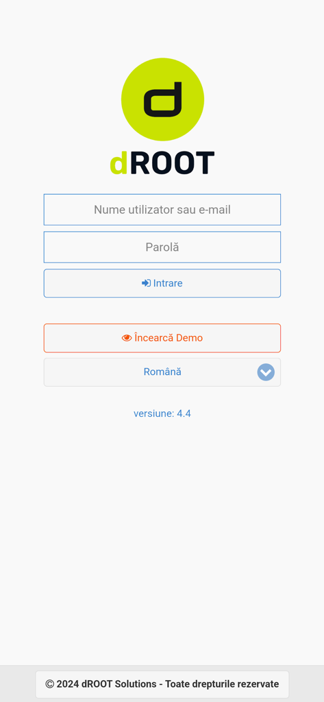 Login screen of the dROOT dental practice management application