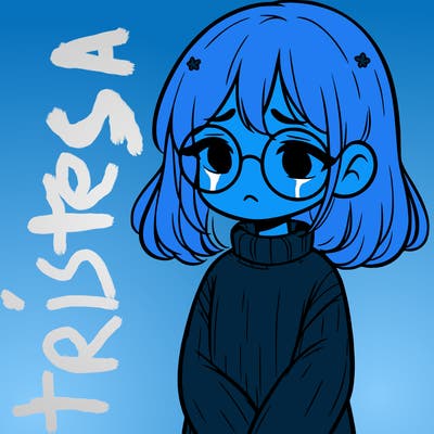 sad girl with glasses in a sweater