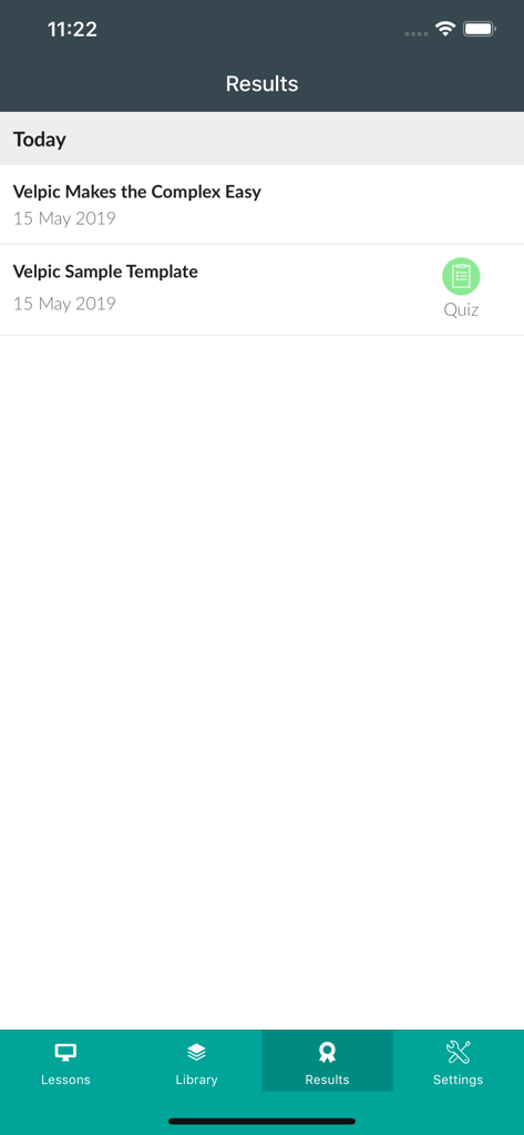 Damstra Learn - Learner - Damstra Learn mobile app results screen displaying completed workplace training modules and quizzes.