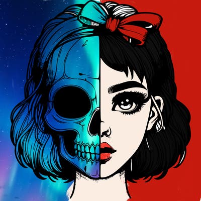 realistic girl with half skull mask