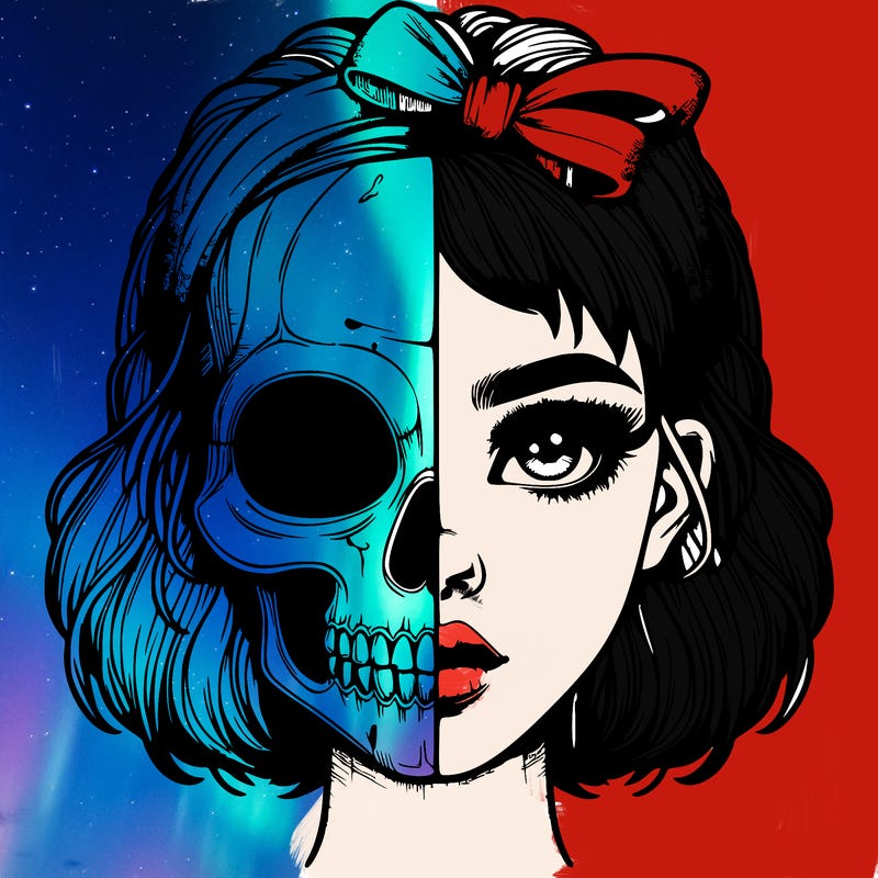 realistic girl with half skull mask