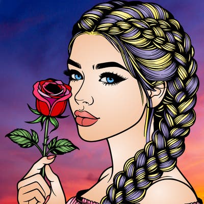 realistic woman with braids holding a single rose
