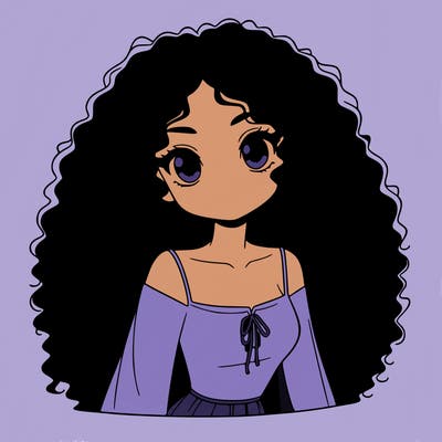 a black anime girl with long afro hair