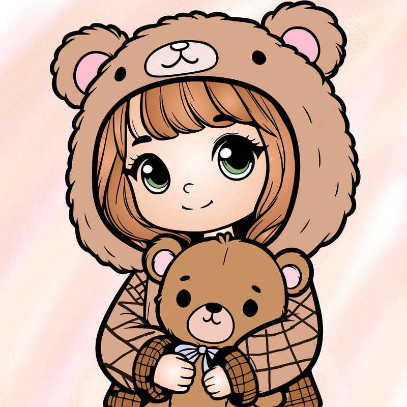 a girl  with a bear hood holding a teddy bear