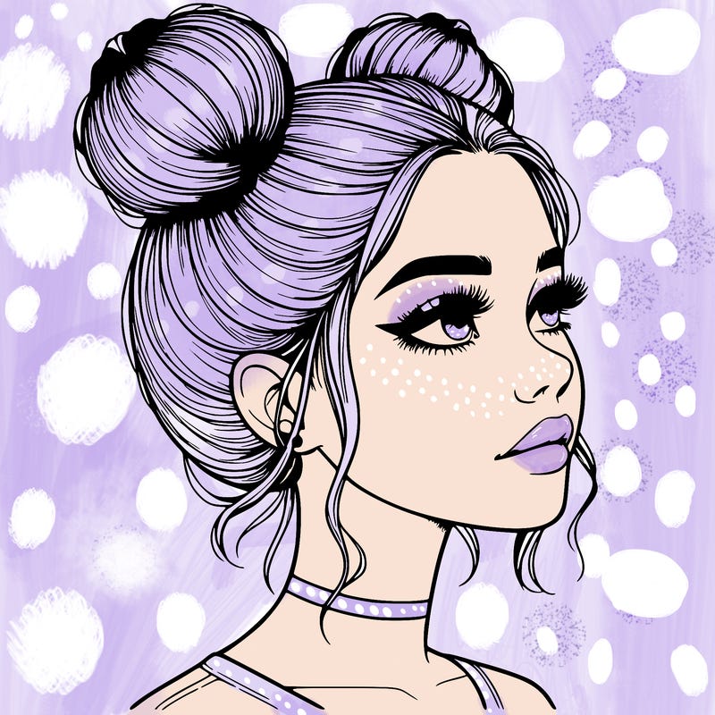 realistic girl with buns on the top of her head