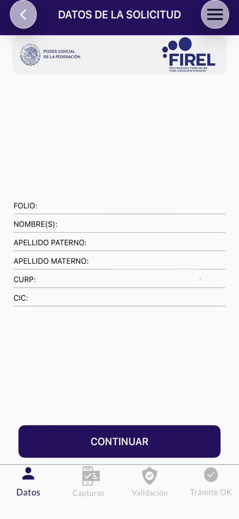 FiREL PJF - Dateneingabebildschirm für den FiREL PJF-Antrag auf elektronische Signatur