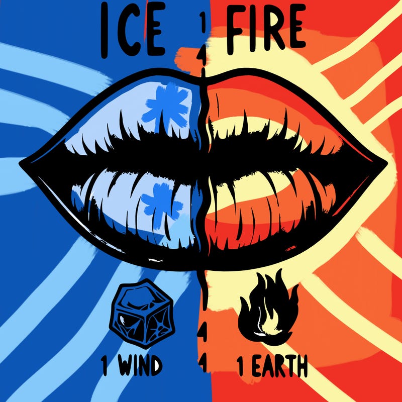 realistic lip split in fourth . 1 fourth ice 1 fire 1wind 1 earth