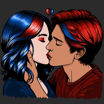 realistic guy and girl kissing
