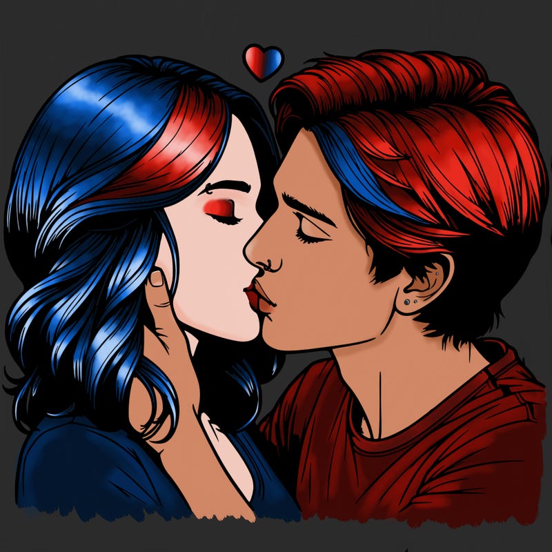 realistic guy and girl kissing
