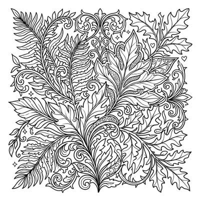 Explore the captivating beauty of nature with a dark, sophisticated twist in this intricate coloring page. Featuring ornate leaf patterns inspired by gothic aesthetics, it offers a unique artistic challenge.
