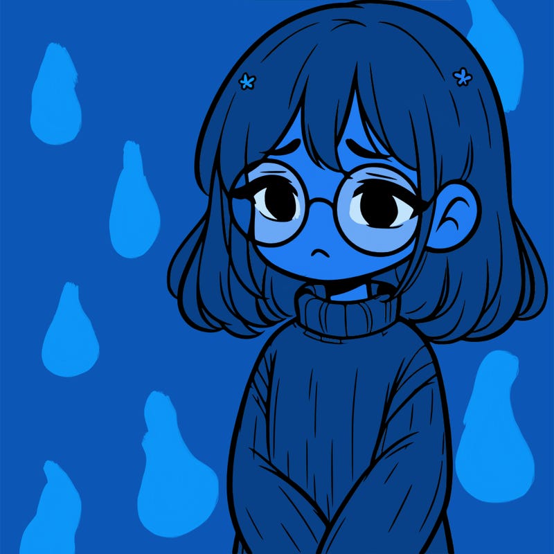 sad girl with glasses in a sweater