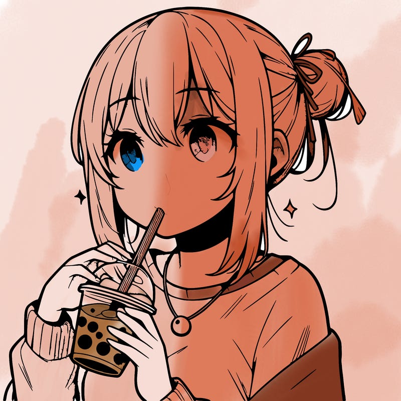 manga character drinking boba