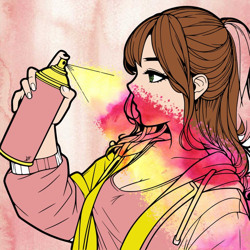 a realistic girl spray, painting