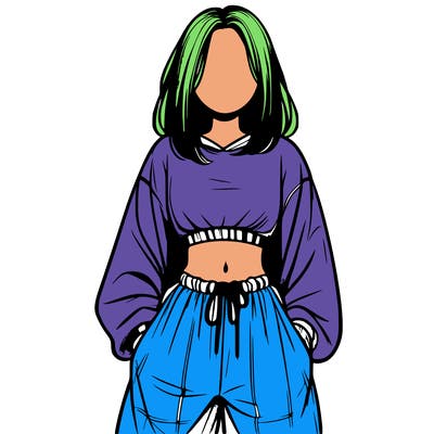 realistic girl faceless with baggy pants and a crop top