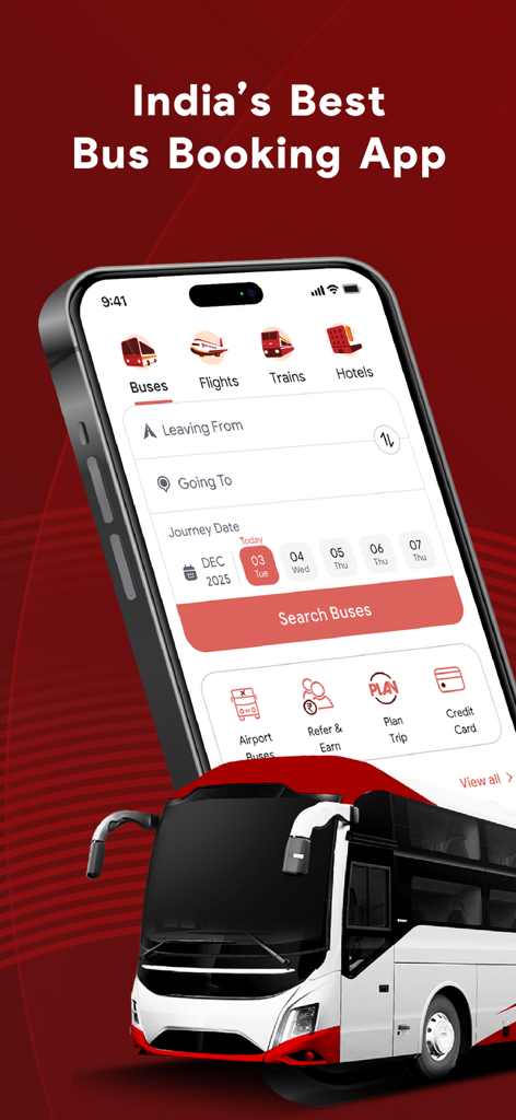 AbhiBus Bus Ticket Booking App - AbhiBus mobile app interface for booking bus and train tickets in India