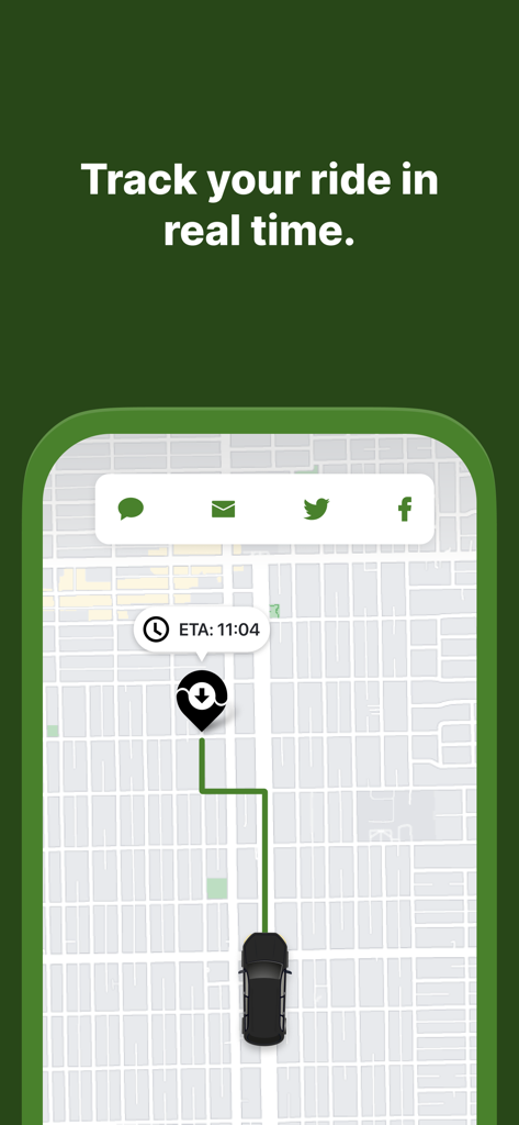 Ready! By MATA app interface showing real-time ride tracking on a map with an ETA of 11:04