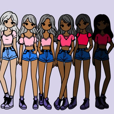 a group of girls wearing crop tops and shorts