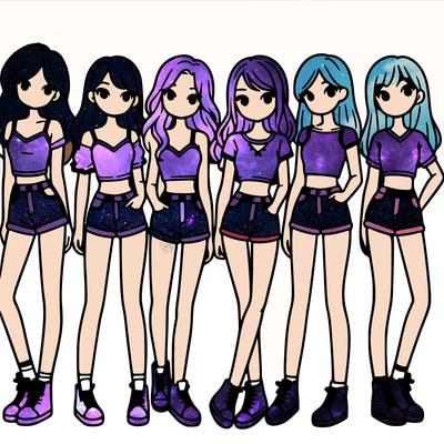 a group of girls wearing crop tops and shorts