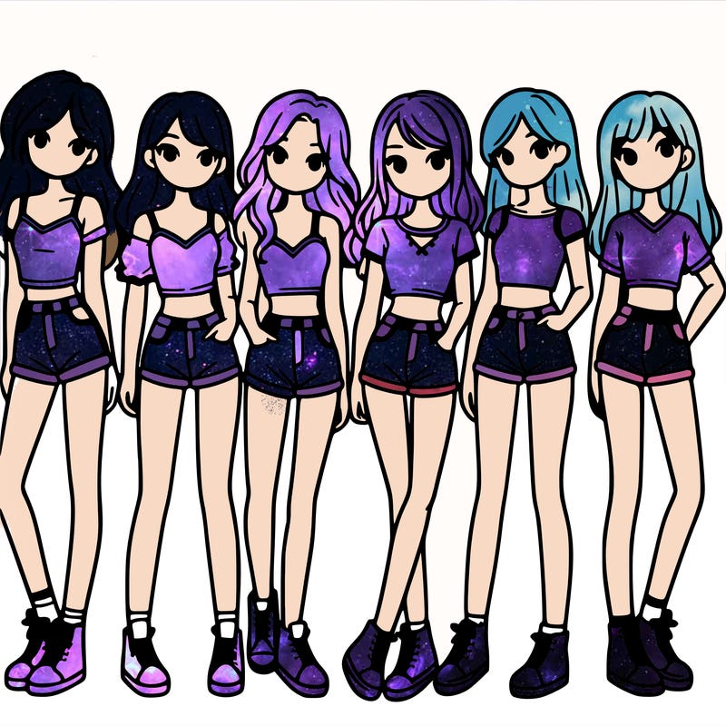 a group of girls wearing crop tops and shorts