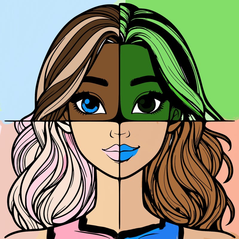 a realistic girl split into four parts