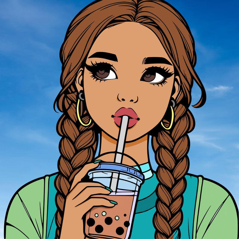 realistic girl with braided hair drinking boba