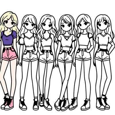 a group of girls wearing crop tops and shorts