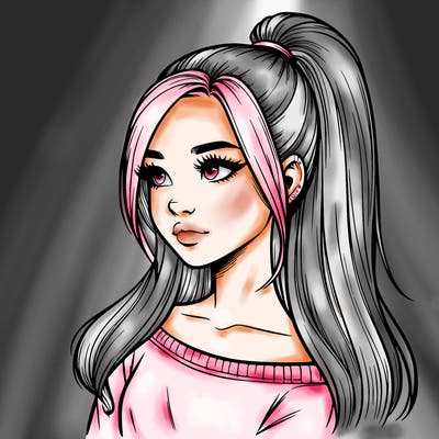 realistic girl with a high ponytail