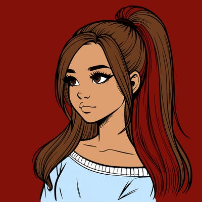 realistic girl with a high ponytail