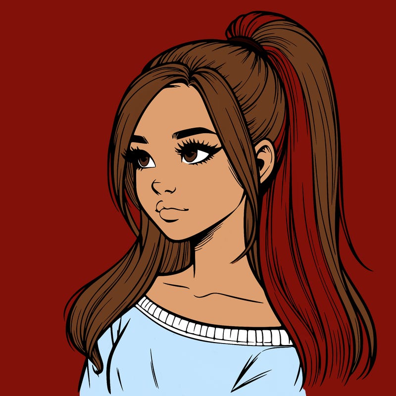 realistic girl with a high ponytail