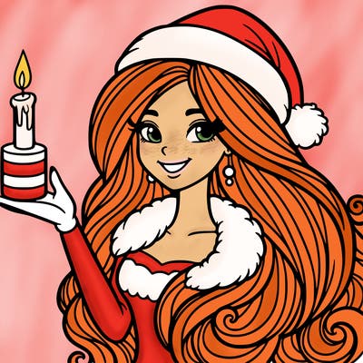 christmas woman, has long hair