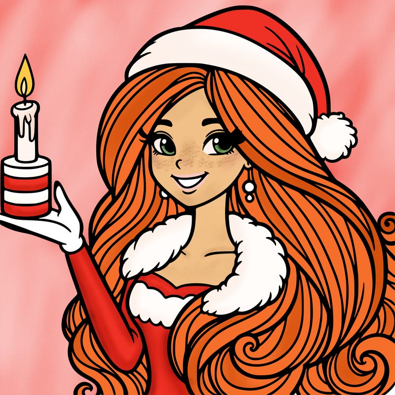 christmas woman, has long hair