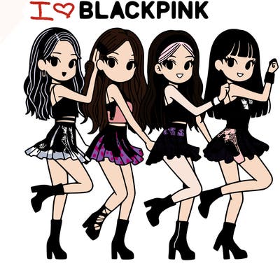 4 korean girls dancing in black and pink dresses with the title blackpink