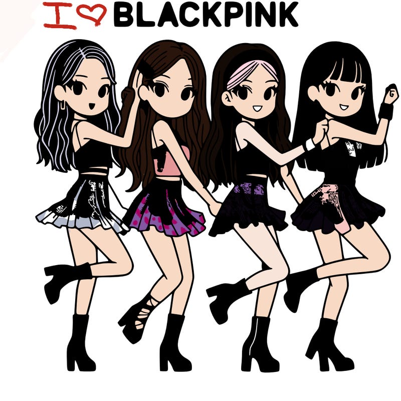 4 korean girls dancing in black and pink dresses with the title blackpink