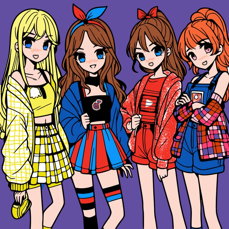 teen manga girls group of 4