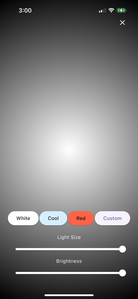 Reading Light Deluxe - Customizable reading light app interface with color and brightness controls