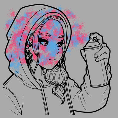 a realistic girl, spray painting
